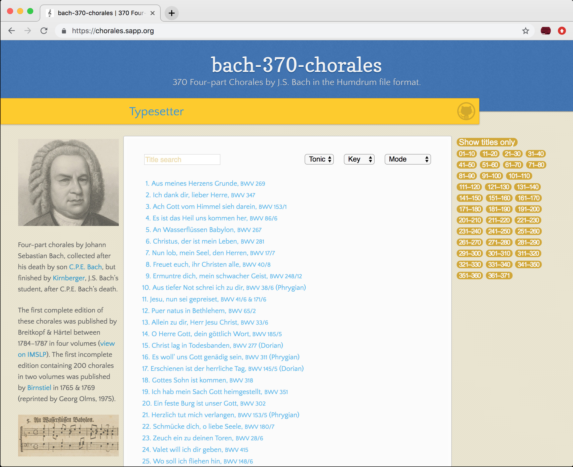 J.S. Bach chorale website