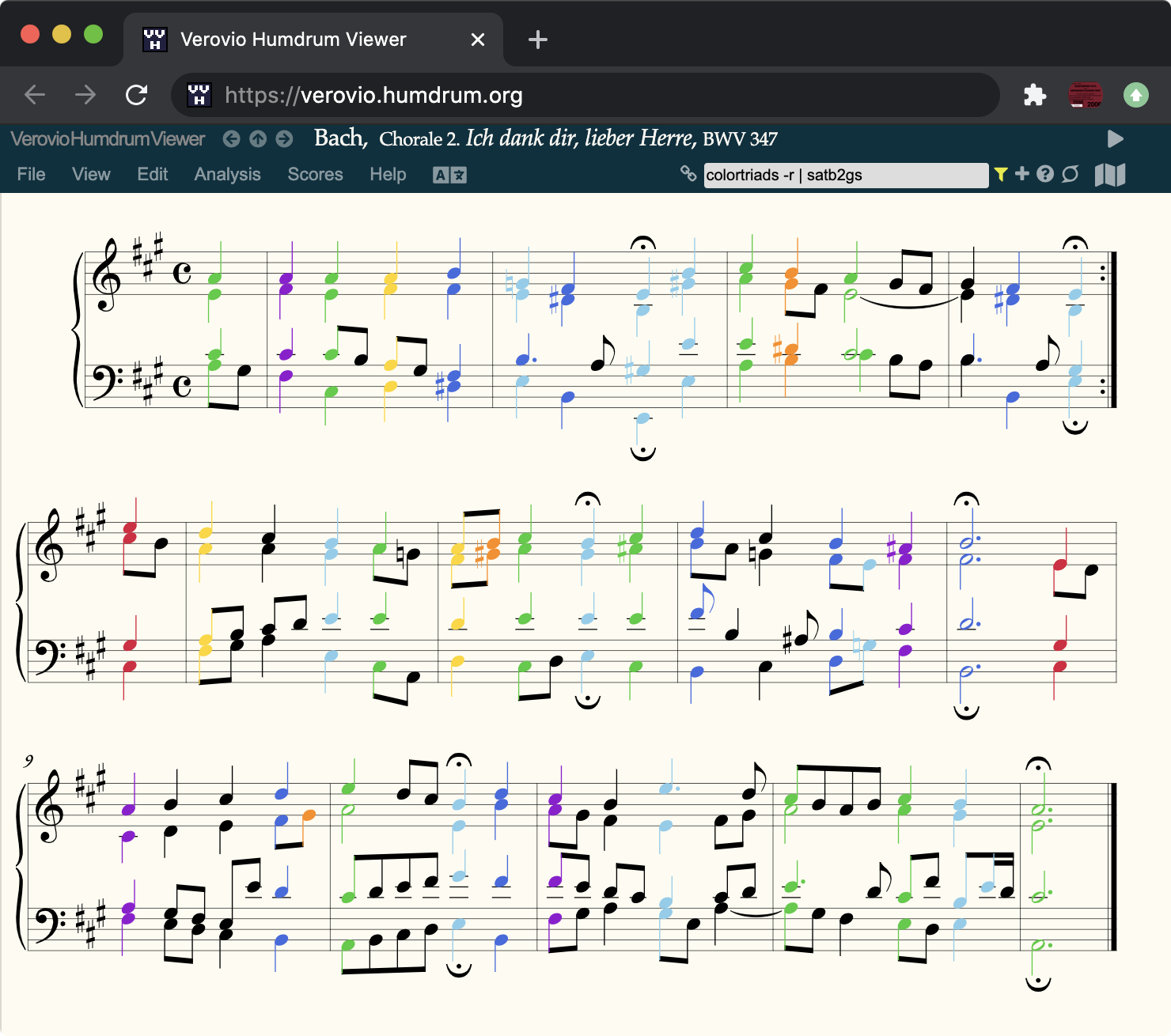 Tríadas de colores funcionales en el coral de Bach BWV 347