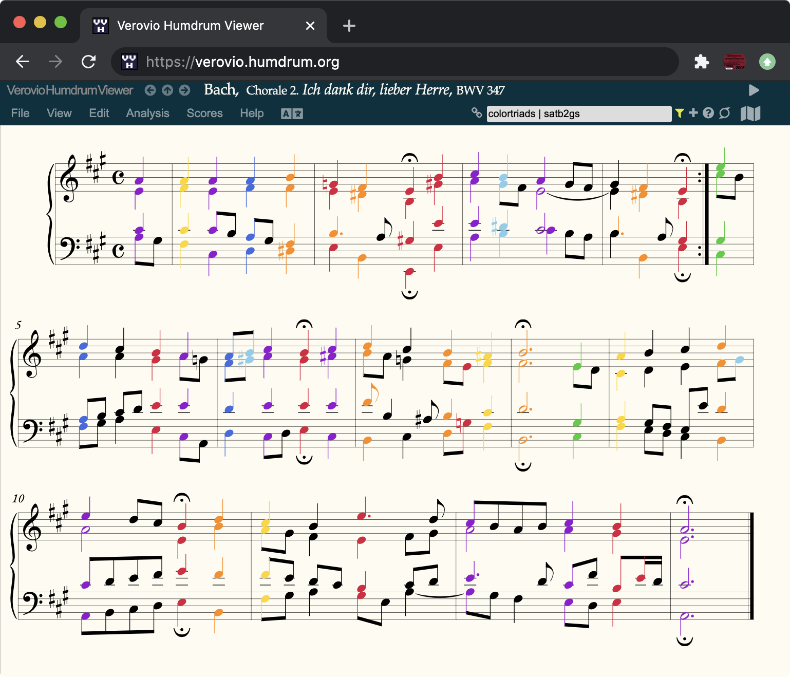Tríadas coloreadas en el coral de Bach BWV 347