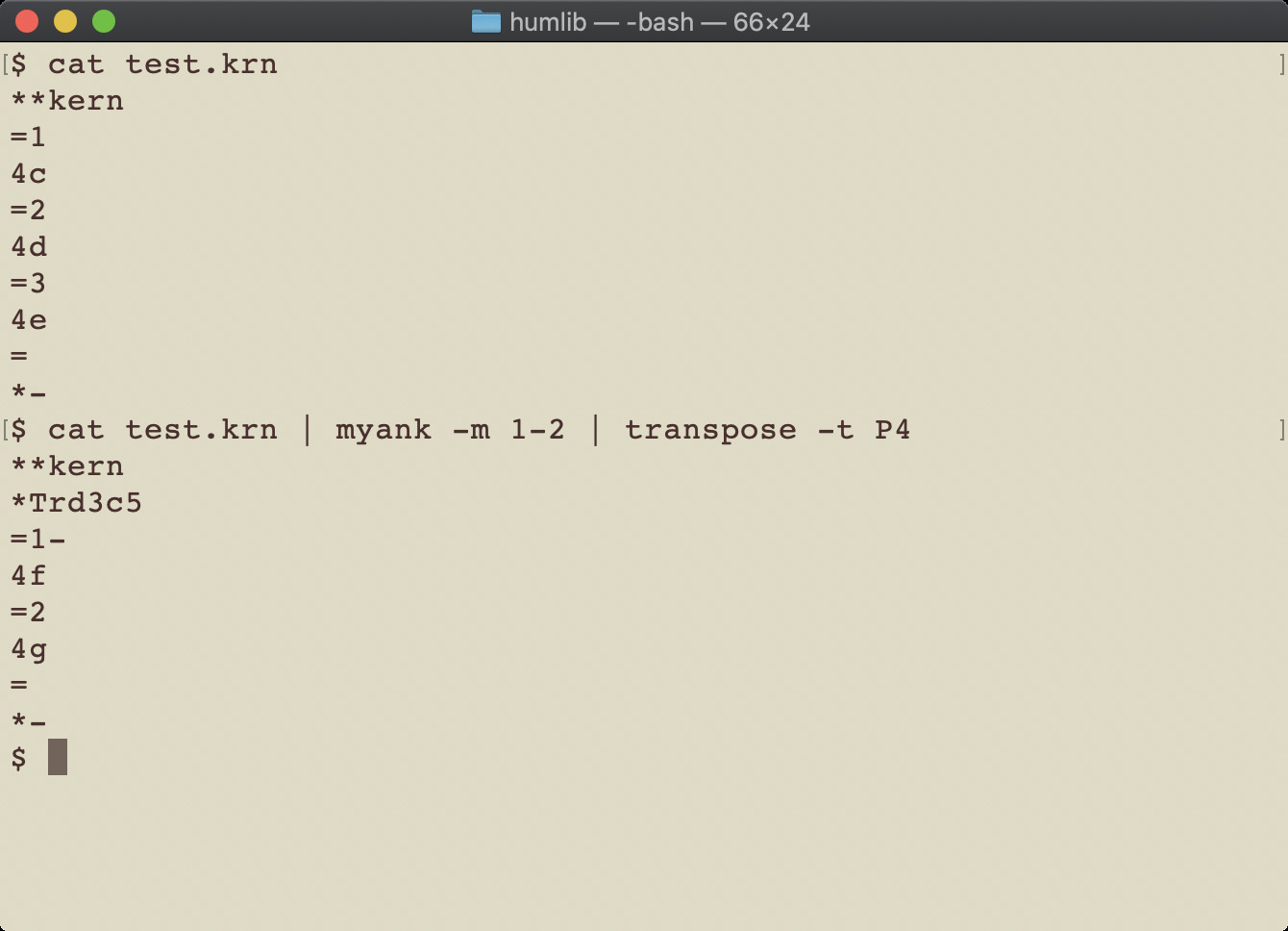 Command-line use of myank and transpose filters.
