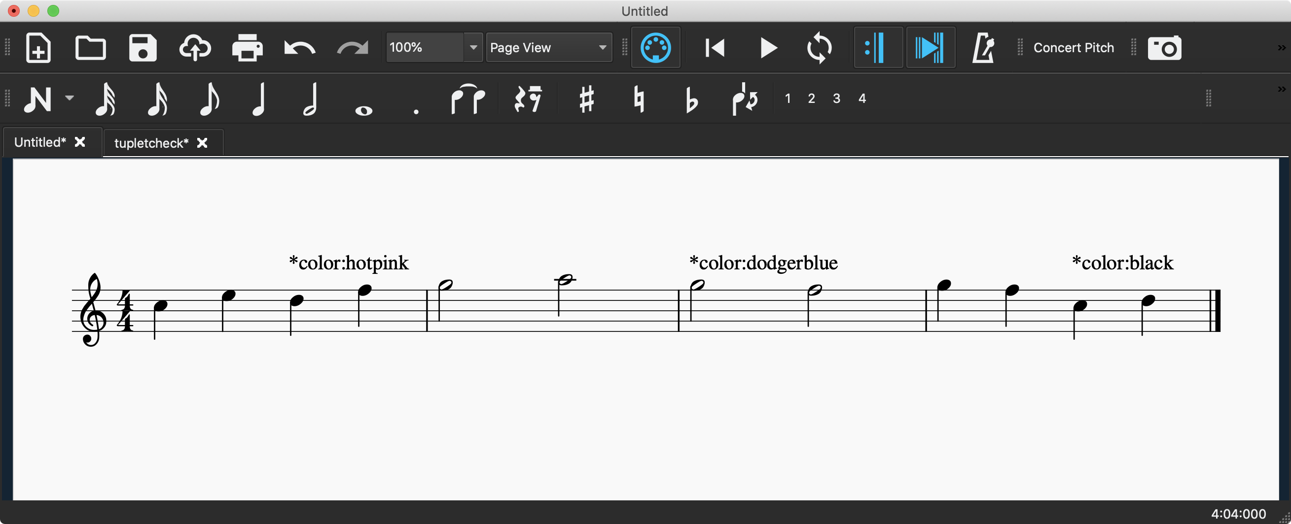 Adding tuplet interpretations in MuseScore for coloring notes